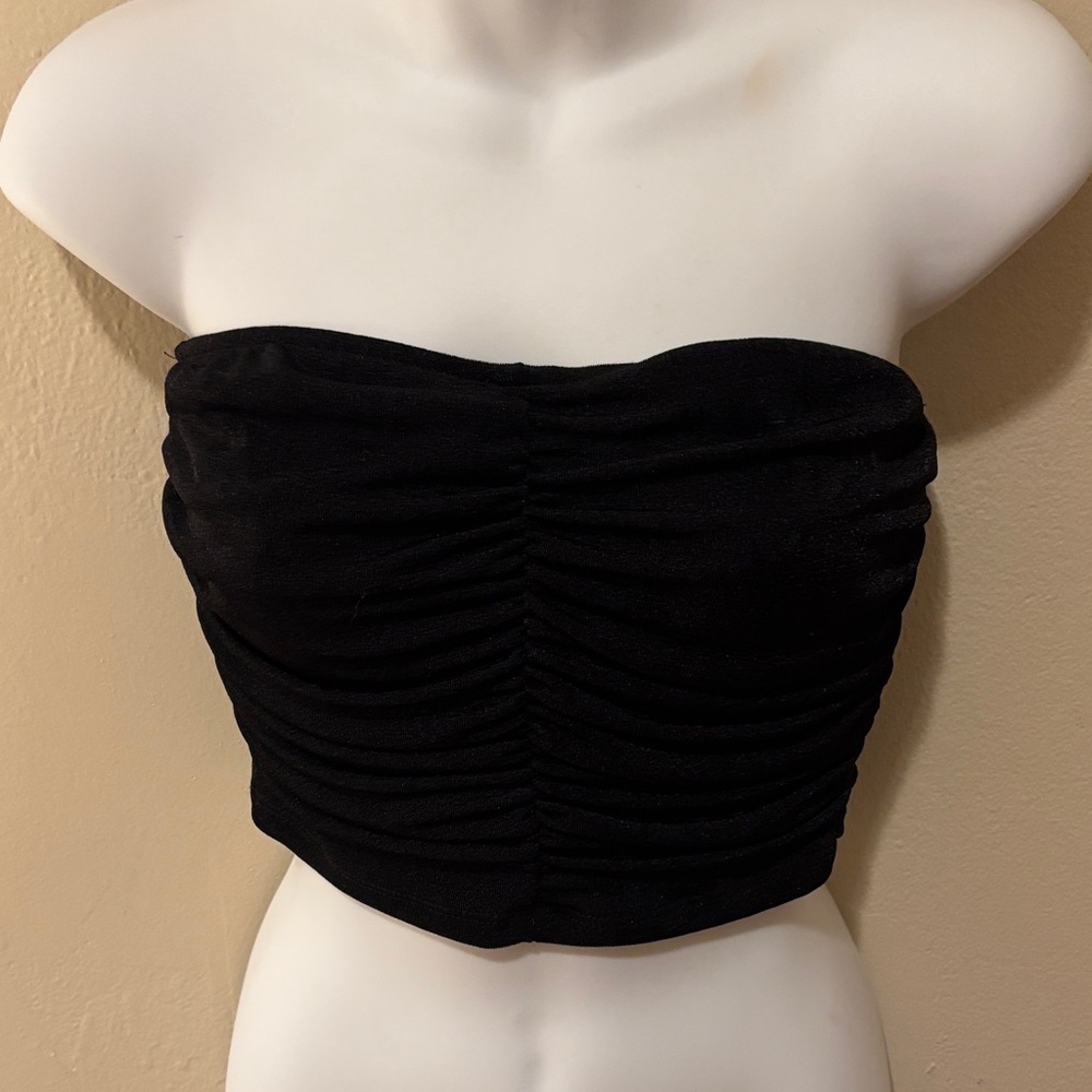 Cotton Candy Black Ruched Crop Top